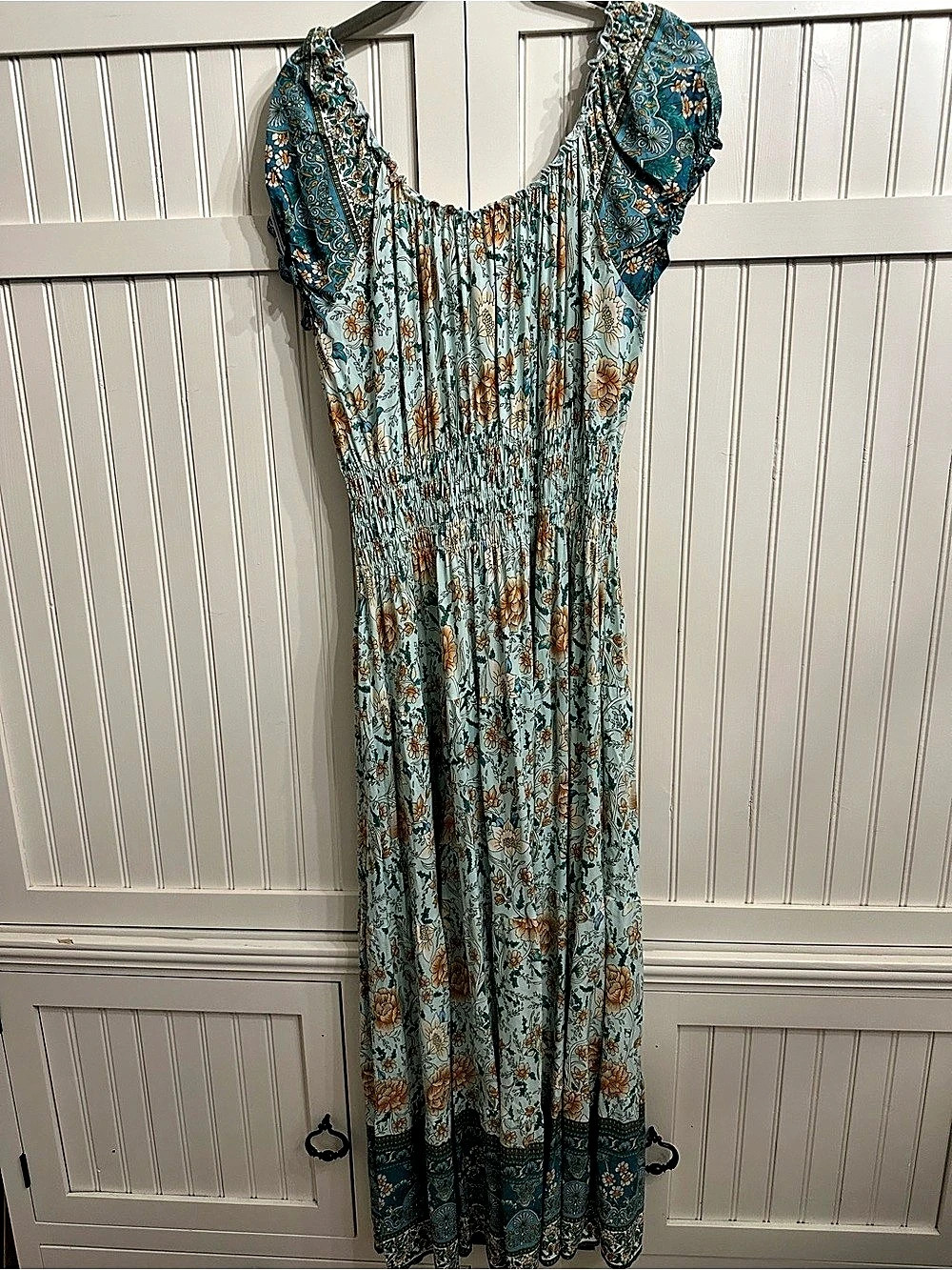 OSTOO Floral Maxi Dress in Blue & Orange XL Like New